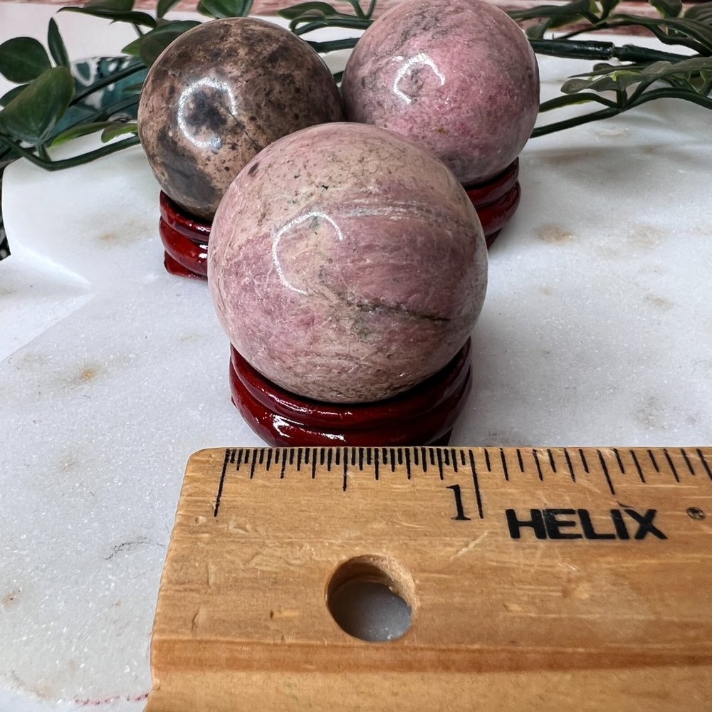 Single Rhodonite Mini Metaphysical Crystal Sphere | Crystal Ball - Picture 8 of 11